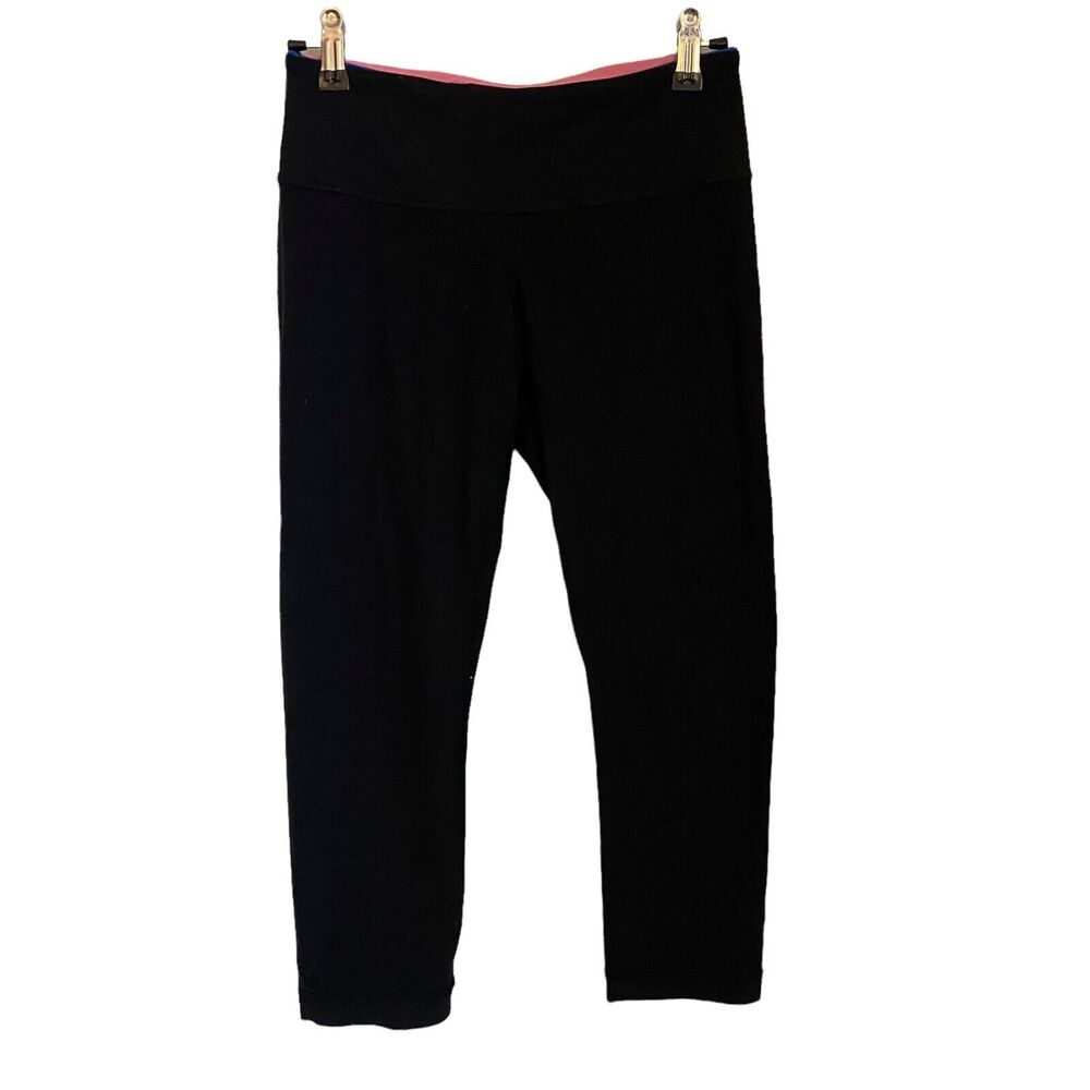 Lululemon Womens 4 Capri Leggings Low Rise Cropped Black Colorful Waistband